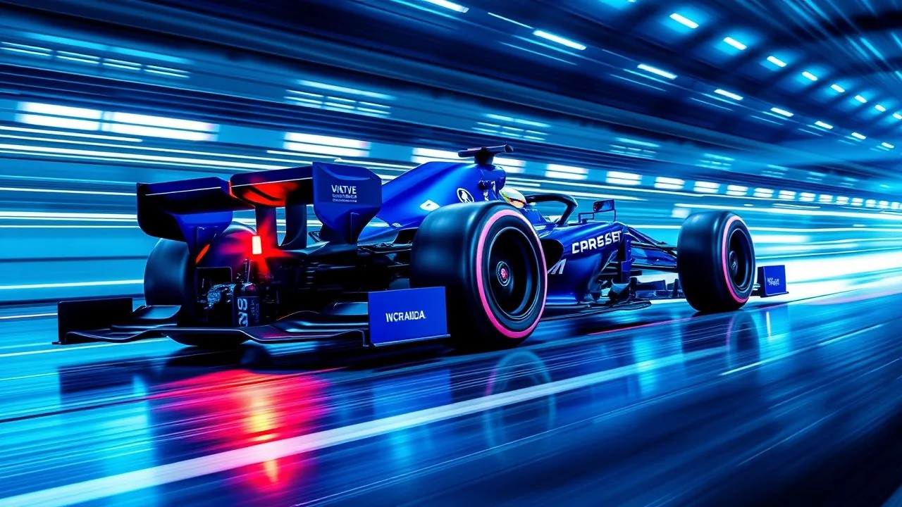 F1 racing car on Singapore Grand Prix circuit during night race
